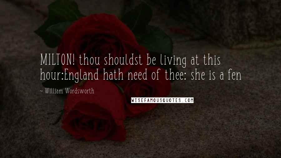 William Wordsworth Quotes: MILTON! thou shouldst be living at this hour:England hath need of thee: she is a fen