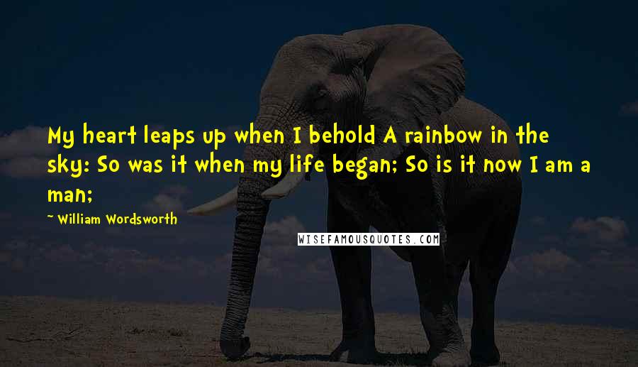 William Wordsworth Quotes: My heart leaps up when I behold A rainbow in the sky: So was it when my life began; So is it now I am a man;