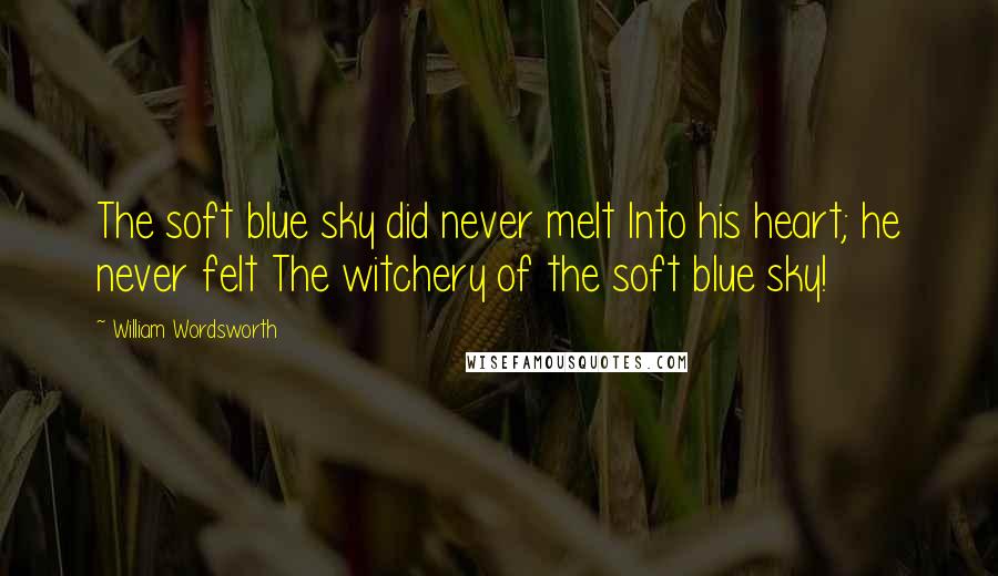 William Wordsworth Quotes: The soft blue sky did never melt Into his heart; he never felt The witchery of the soft blue sky!