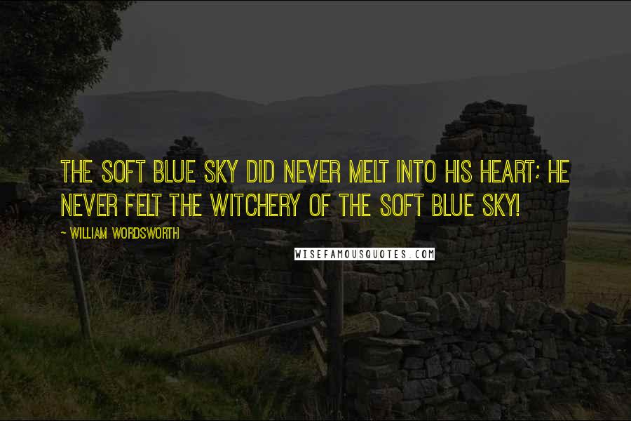 William Wordsworth Quotes: The soft blue sky did never melt Into his heart; he never felt The witchery of the soft blue sky!