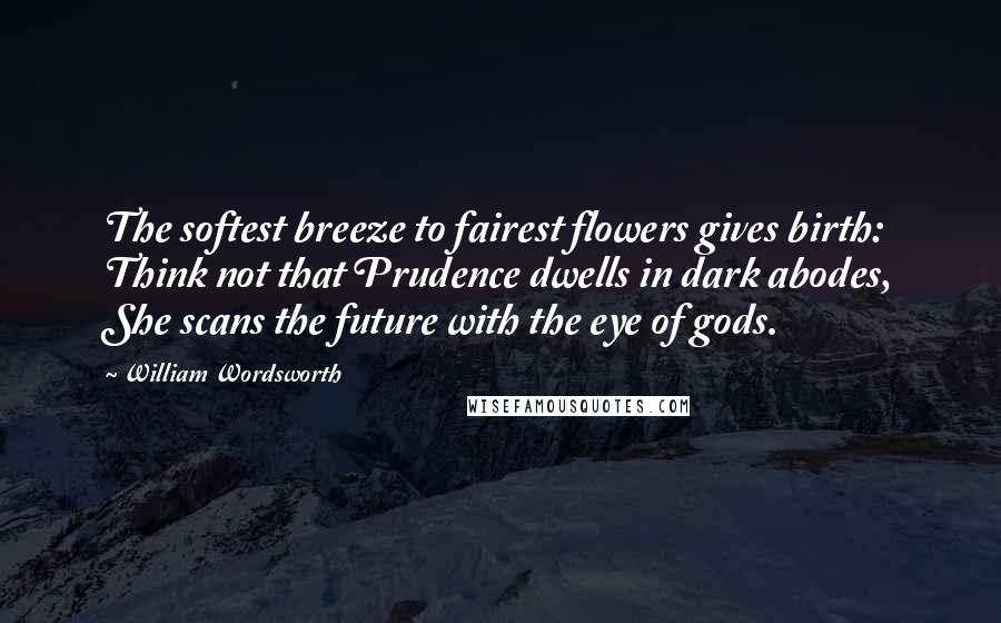 William Wordsworth Quotes: The softest breeze to fairest flowers gives birth: Think not that Prudence dwells in dark abodes, She scans the future with the eye of gods.