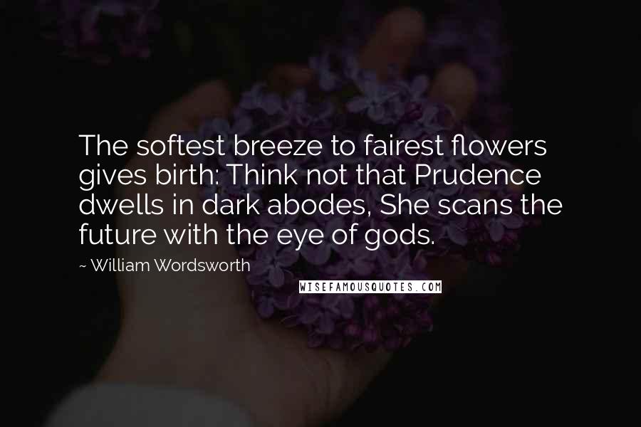 William Wordsworth Quotes: The softest breeze to fairest flowers gives birth: Think not that Prudence dwells in dark abodes, She scans the future with the eye of gods.