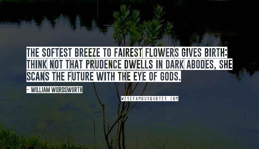 William Wordsworth Quotes: The softest breeze to fairest flowers gives birth: Think not that Prudence dwells in dark abodes, She scans the future with the eye of gods.
