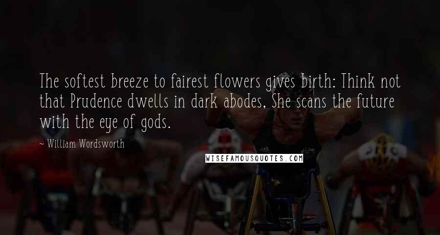 William Wordsworth Quotes: The softest breeze to fairest flowers gives birth: Think not that Prudence dwells in dark abodes, She scans the future with the eye of gods.