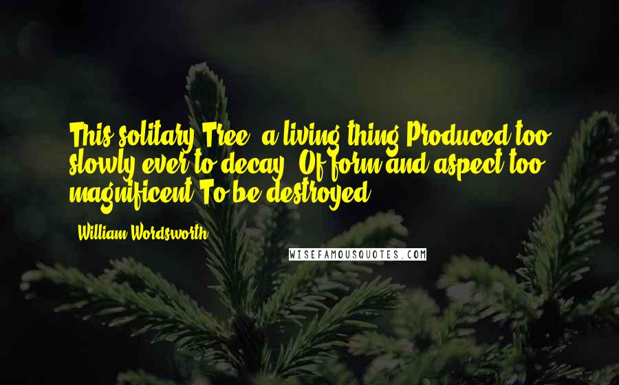 William Wordsworth Quotes: This solitary Tree! a living thing Produced too slowly ever to decay; Of form and aspect too magnificent To be destroyed.