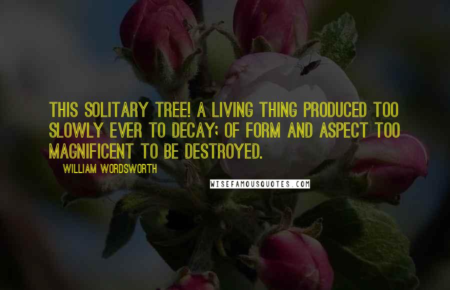 William Wordsworth Quotes: This solitary Tree! a living thing Produced too slowly ever to decay; Of form and aspect too magnificent To be destroyed.