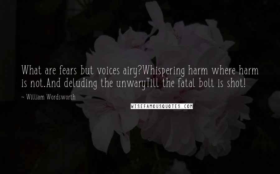 William Wordsworth Quotes: What are fears but voices airy?Whispering harm where harm is not.And deluding the unwaryTill the fatal bolt is shot!