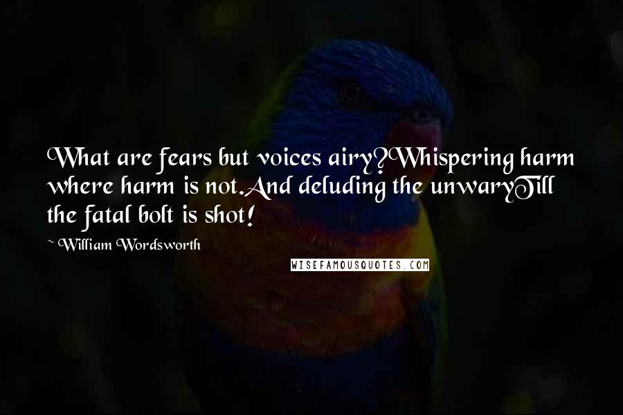 William Wordsworth Quotes: What are fears but voices airy?Whispering harm where harm is not.And deluding the unwaryTill the fatal bolt is shot!