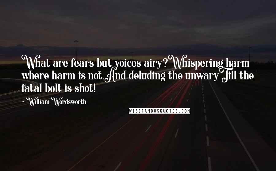 William Wordsworth Quotes: What are fears but voices airy?Whispering harm where harm is not.And deluding the unwaryTill the fatal bolt is shot!