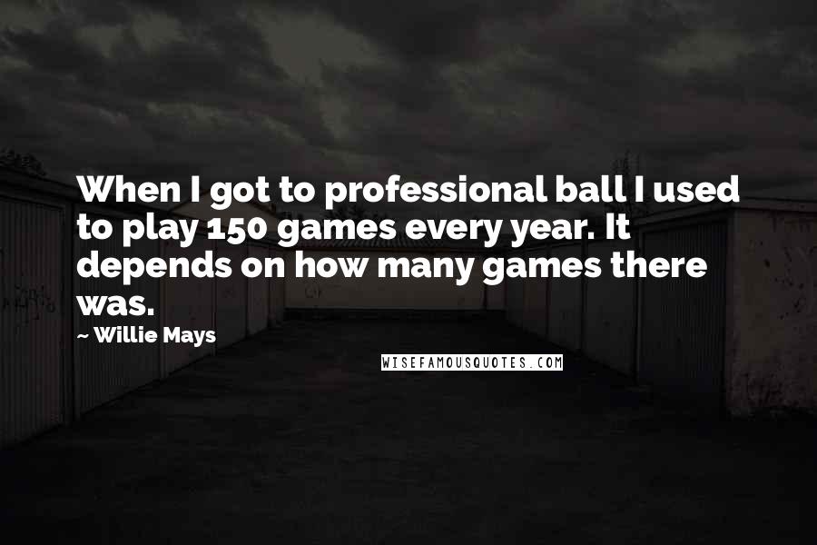 Willie Mays Quotes: When I got to professional ball I used to play 150 games every year. It depends on how many games there was.