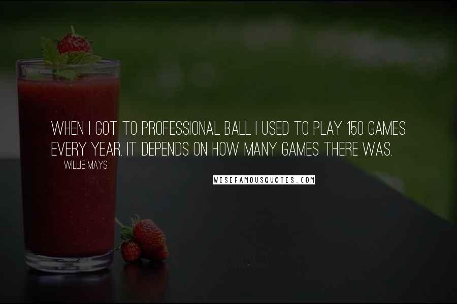 Willie Mays Quotes: When I got to professional ball I used to play 150 games every year. It depends on how many games there was.