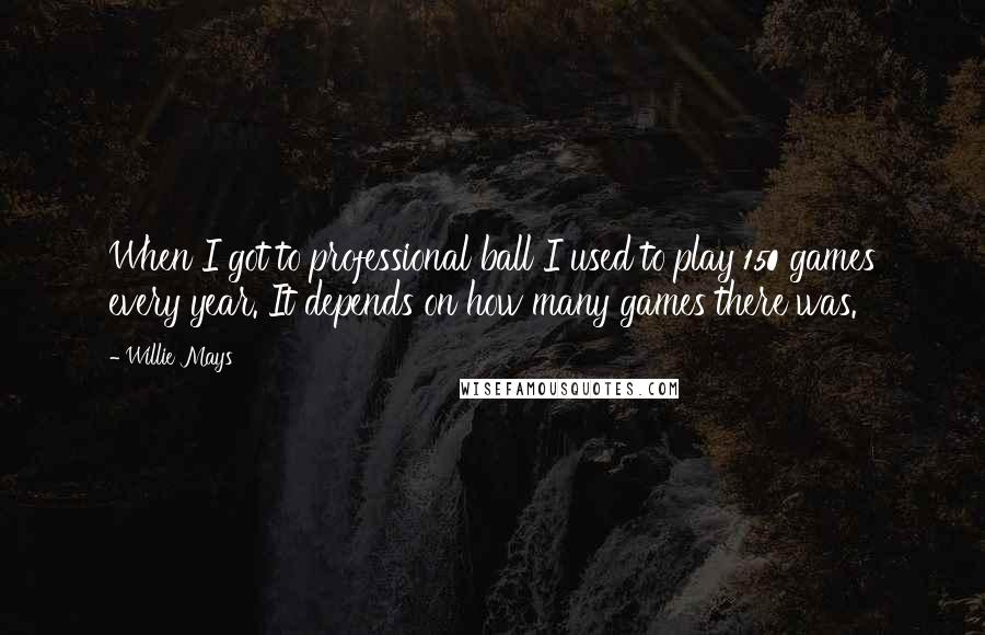 Willie Mays Quotes: When I got to professional ball I used to play 150 games every year. It depends on how many games there was.