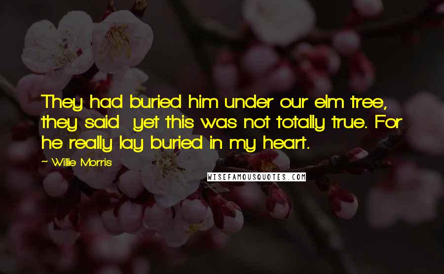 Willie Morris Quotes: They had buried him under our elm tree, they said  yet this was not totally true. For he really lay buried in my heart.