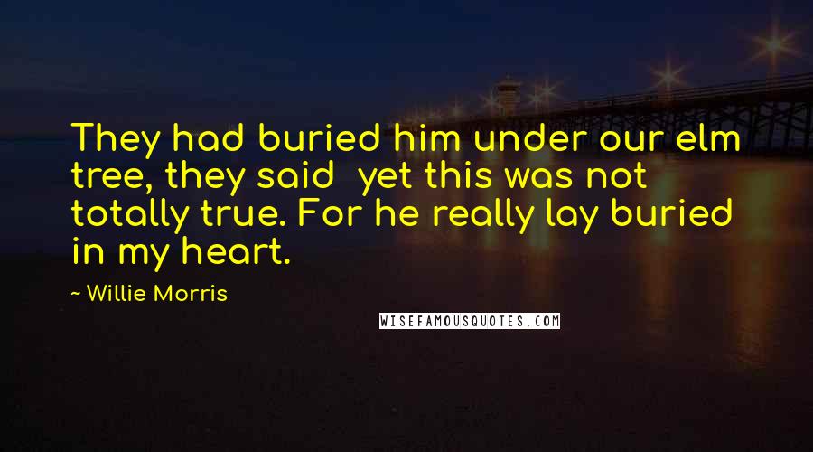 Willie Morris Quotes: They had buried him under our elm tree, they said  yet this was not totally true. For he really lay buried in my heart.