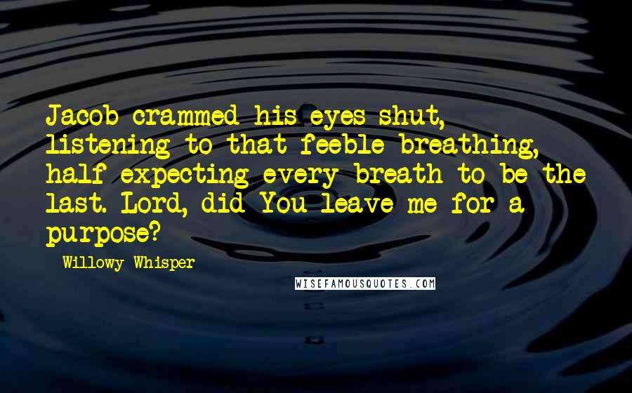 Willowy Whisper Quotes: Jacob crammed his eyes shut, listening to that feeble breathing, half expecting every breath to be the last. Lord, did You leave me for a purpose?