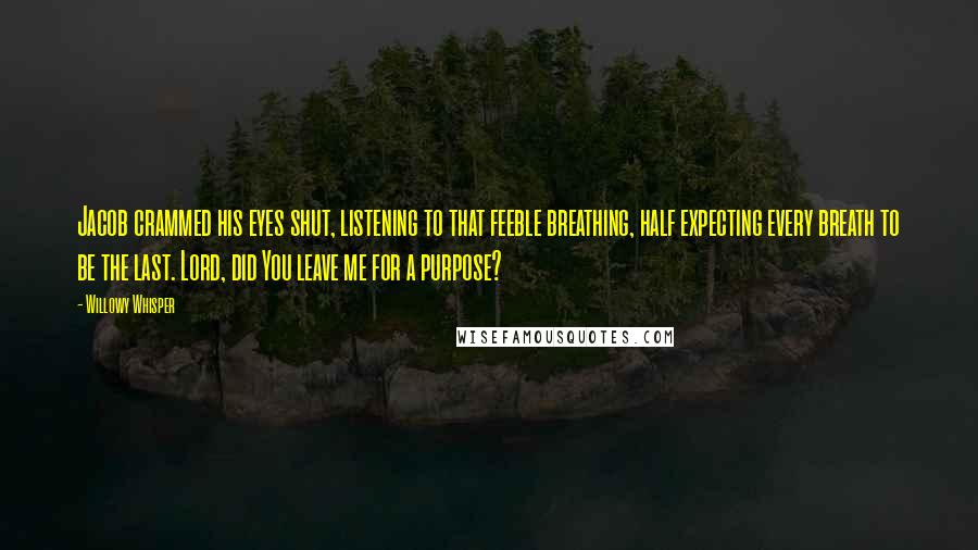 Willowy Whisper Quotes: Jacob crammed his eyes shut, listening to that feeble breathing, half expecting every breath to be the last. Lord, did You leave me for a purpose?