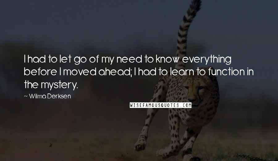 Wilma Derksen Quotes: I had to let go of my need to know everything before I moved ahead; I had to learn to function in the mystery.