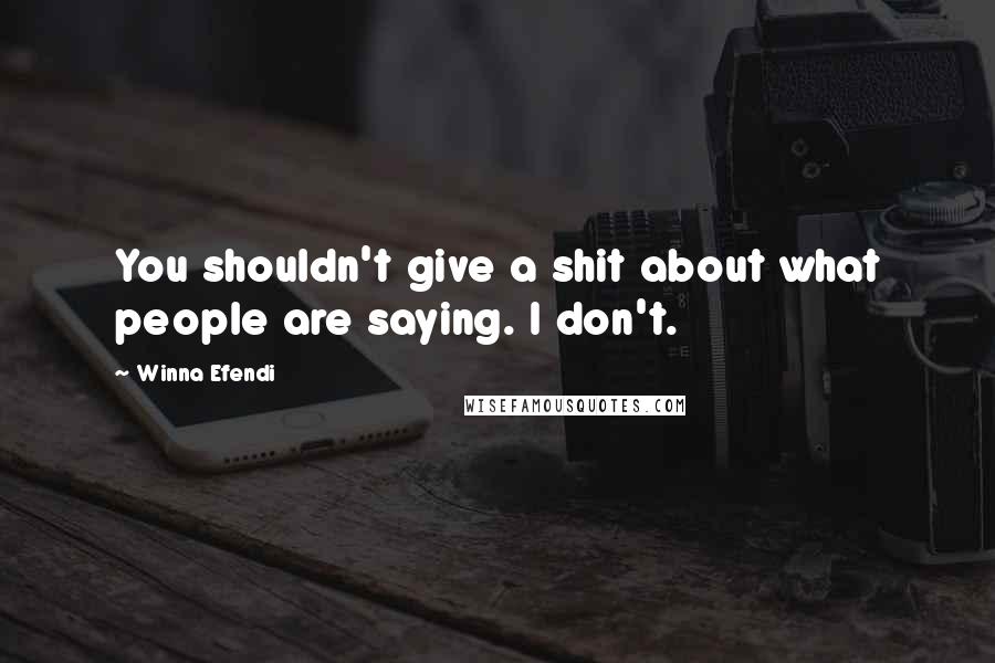 Winna Efendi Quotes: You shouldn't give a shit about what people are saying. I don't.