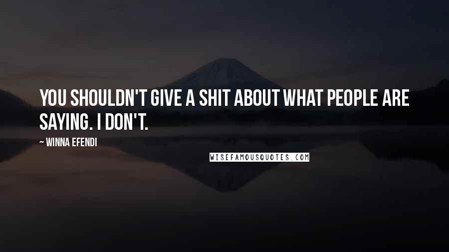 Winna Efendi Quotes: You shouldn't give a shit about what people are saying. I don't.