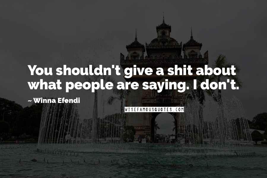 Winna Efendi Quotes: You shouldn't give a shit about what people are saying. I don't.