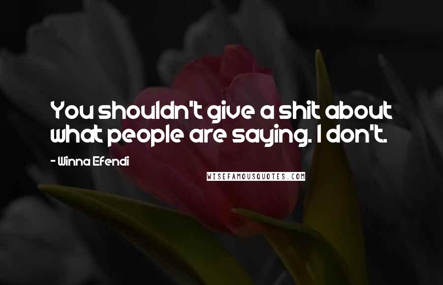 Winna Efendi Quotes: You shouldn't give a shit about what people are saying. I don't.