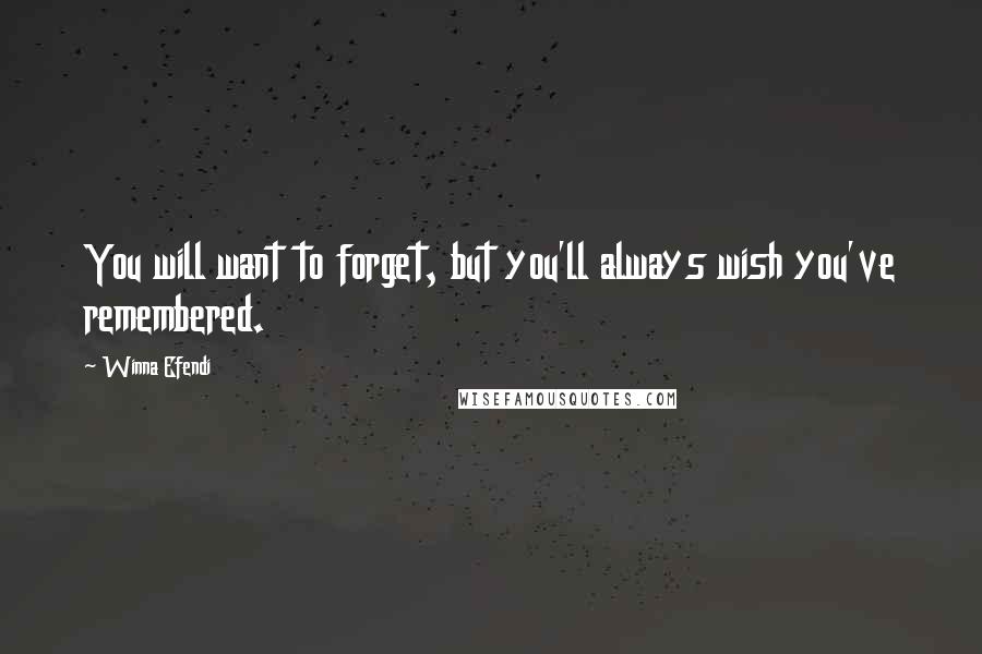 Winna Efendi Quotes: You will want to forget, but you'll always wish you've remembered.