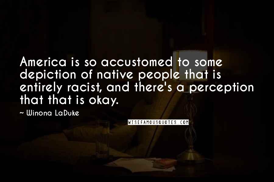 Winona LaDuke Quotes: America is so accustomed to some depiction of native people that is entirely racist, and there's a perception that that is okay.