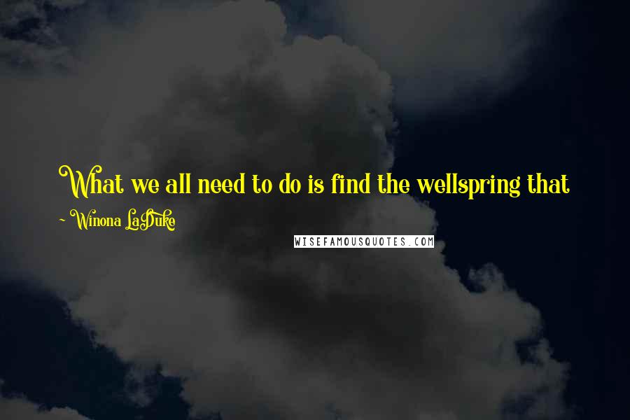 Winona LaDuke Quotes: What we all need to do is find the wellspring that keeps us going, that gives us the strength and patience to keep up this struggle for a long time.