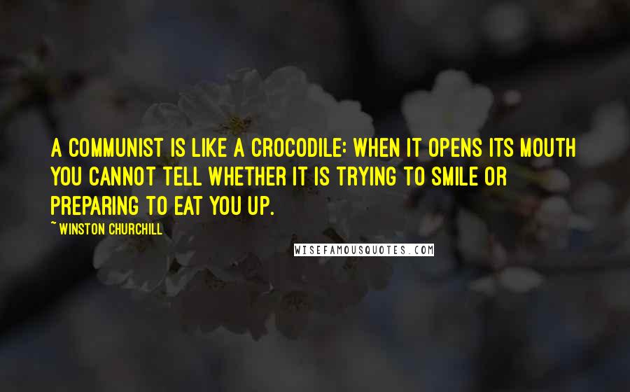 Winston Churchill Quotes: A communist is like a crocodile: when it opens its mouth you cannot tell whether it is trying to smile or preparing to eat you up.