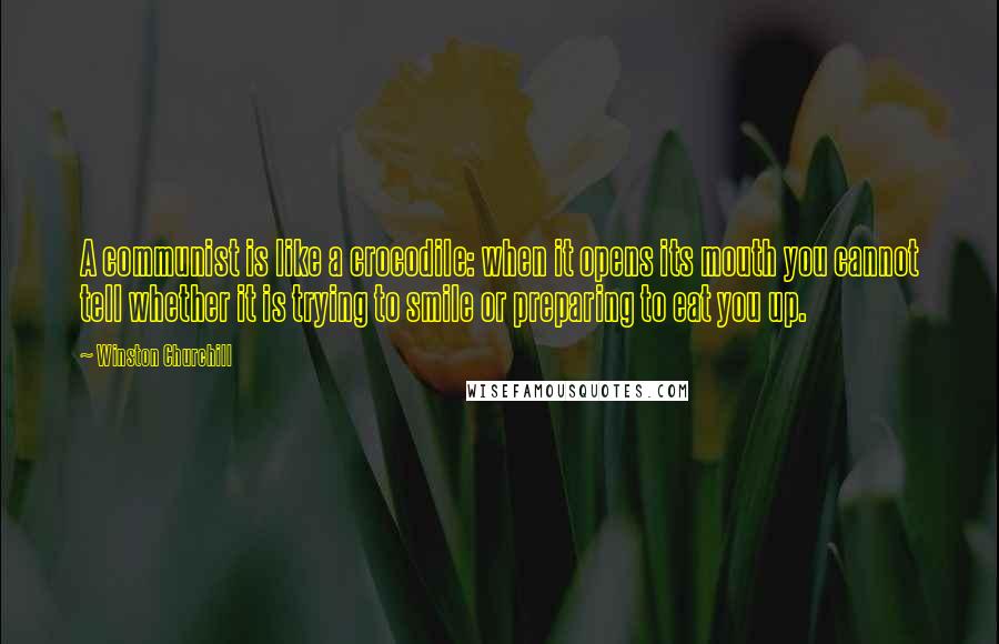 Winston Churchill Quotes: A communist is like a crocodile: when it opens its mouth you cannot tell whether it is trying to smile or preparing to eat you up.