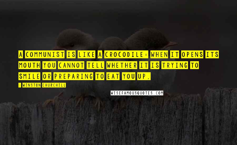 Winston Churchill Quotes: A communist is like a crocodile: when it opens its mouth you cannot tell whether it is trying to smile or preparing to eat you up.