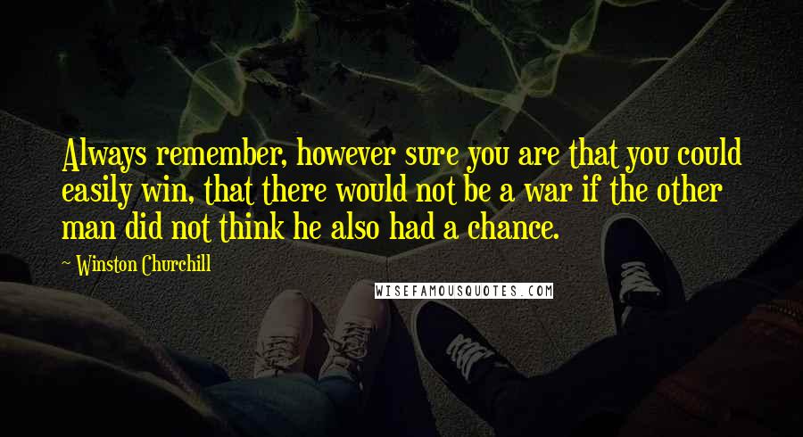 Winston Churchill Quotes: Always remember, however sure you are that you could easily win, that there would not be a war if the other man did not think he also had a chance.