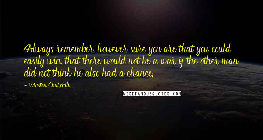 Winston Churchill Quotes: Always remember, however sure you are that you could easily win, that there would not be a war if the other man did not think he also had a chance.