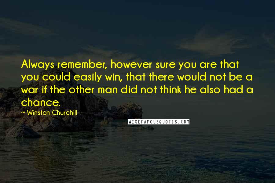 Winston Churchill Quotes: Always remember, however sure you are that you could easily win, that there would not be a war if the other man did not think he also had a chance.