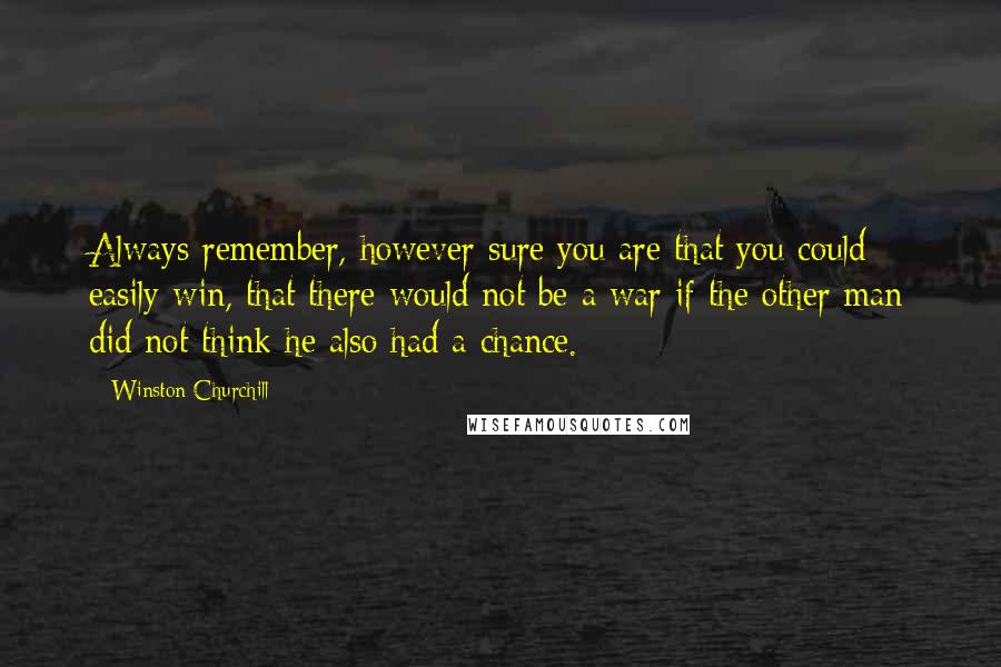 Winston Churchill Quotes: Always remember, however sure you are that you could easily win, that there would not be a war if the other man did not think he also had a chance.