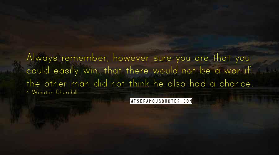 Winston Churchill Quotes: Always remember, however sure you are that you could easily win, that there would not be a war if the other man did not think he also had a chance.