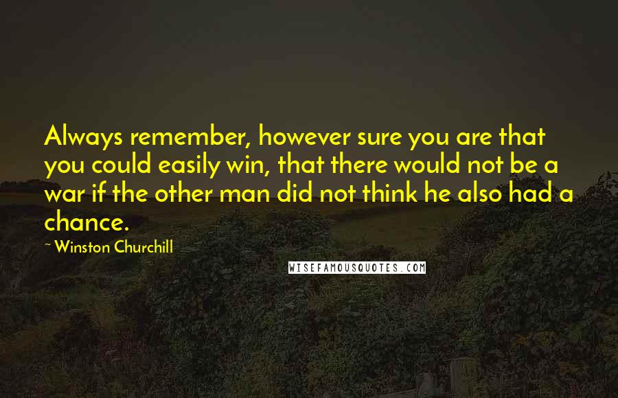 Winston Churchill Quotes: Always remember, however sure you are that you could easily win, that there would not be a war if the other man did not think he also had a chance.