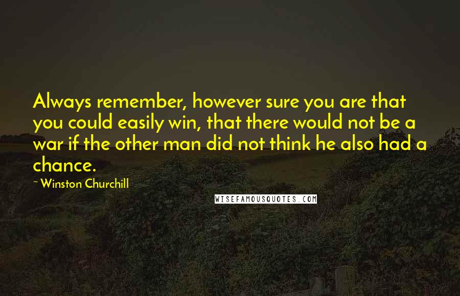 Winston Churchill Quotes: Always remember, however sure you are that you could easily win, that there would not be a war if the other man did not think he also had a chance.