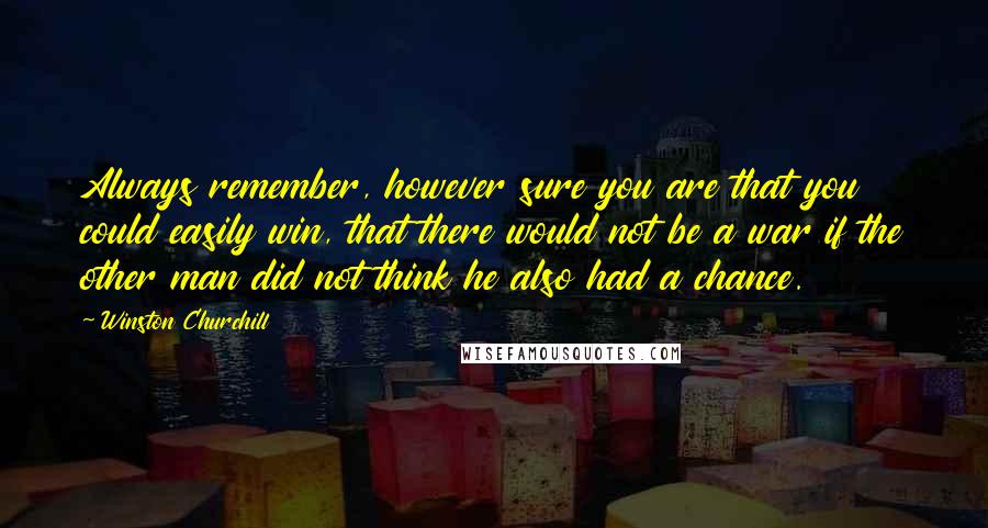 Winston Churchill Quotes: Always remember, however sure you are that you could easily win, that there would not be a war if the other man did not think he also had a chance.