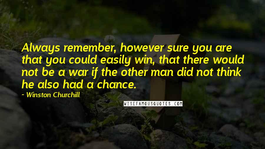 Winston Churchill Quotes: Always remember, however sure you are that you could easily win, that there would not be a war if the other man did not think he also had a chance.