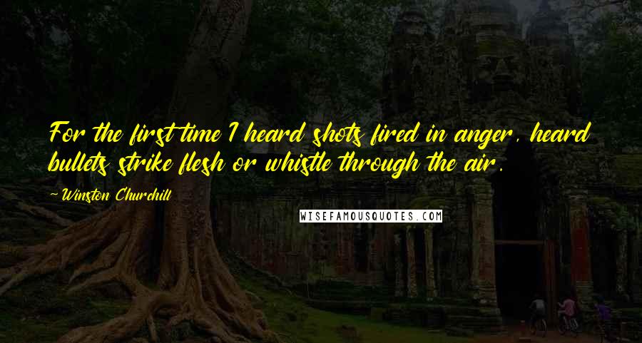 Winston Churchill Quotes: For the first time I heard shots fired in anger, heard bullets strike flesh or whistle through the air.