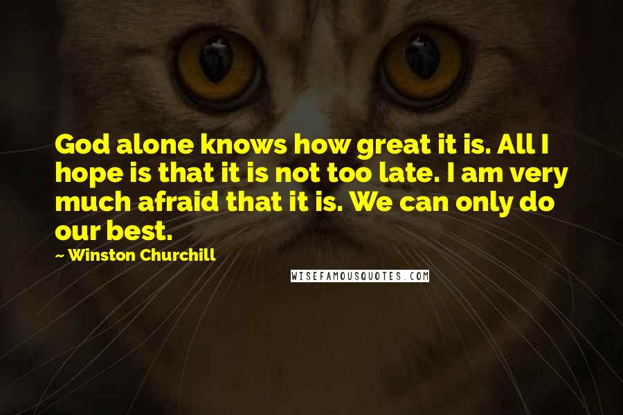 Winston Churchill Quotes: God alone knows how great it is. All I hope is that it is not too late. I am very much afraid that it is. We can only do our best.