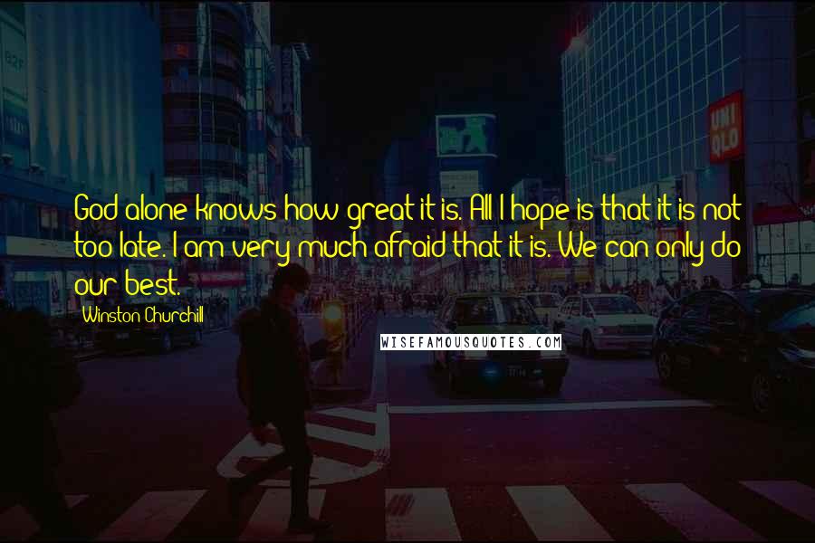 Winston Churchill Quotes: God alone knows how great it is. All I hope is that it is not too late. I am very much afraid that it is. We can only do our best.