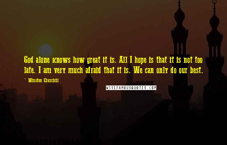 Winston Churchill Quotes: God alone knows how great it is. All I hope is that it is not too late. I am very much afraid that it is. We can only do our best.