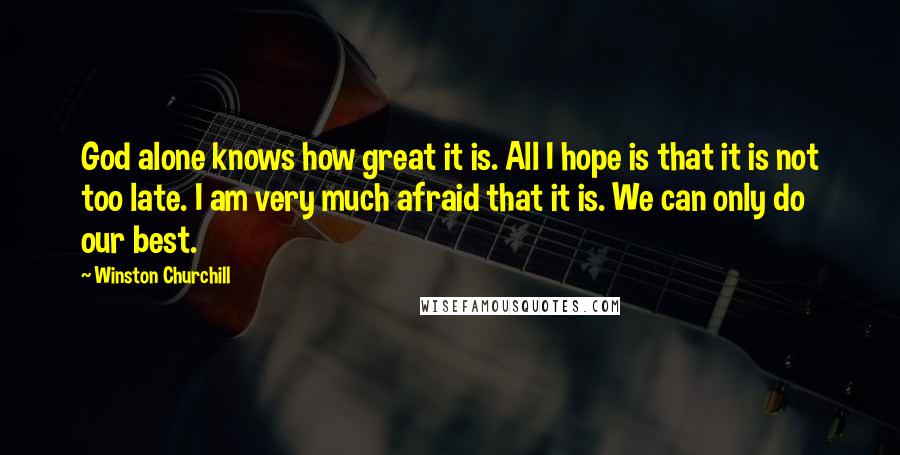 Winston Churchill Quotes: God alone knows how great it is. All I hope is that it is not too late. I am very much afraid that it is. We can only do our best.