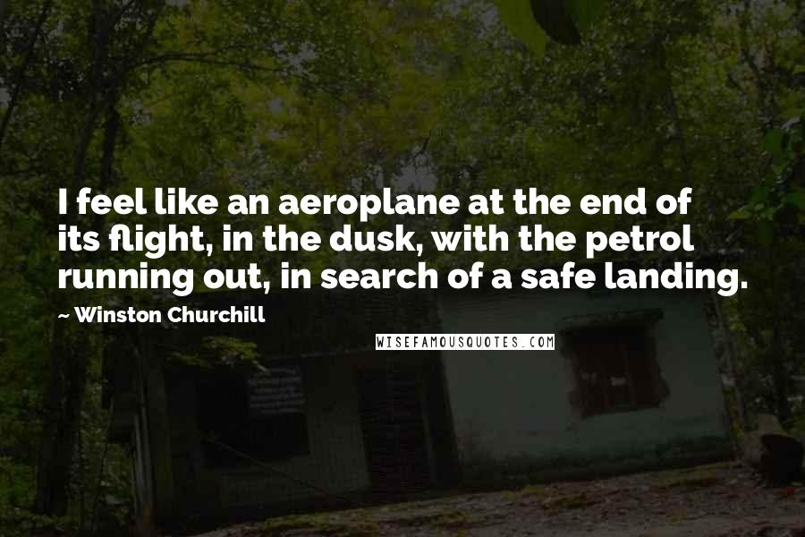 Winston Churchill Quotes: I feel like an aeroplane at the end of its flight, in the dusk, with the petrol running out, in search of a safe landing.