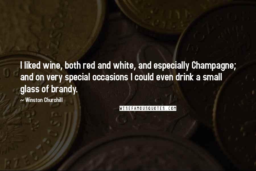 Winston Churchill Quotes: I liked wine, both red and white, and especially Champagne; and on very special occasions I could even drink a small glass of brandy.