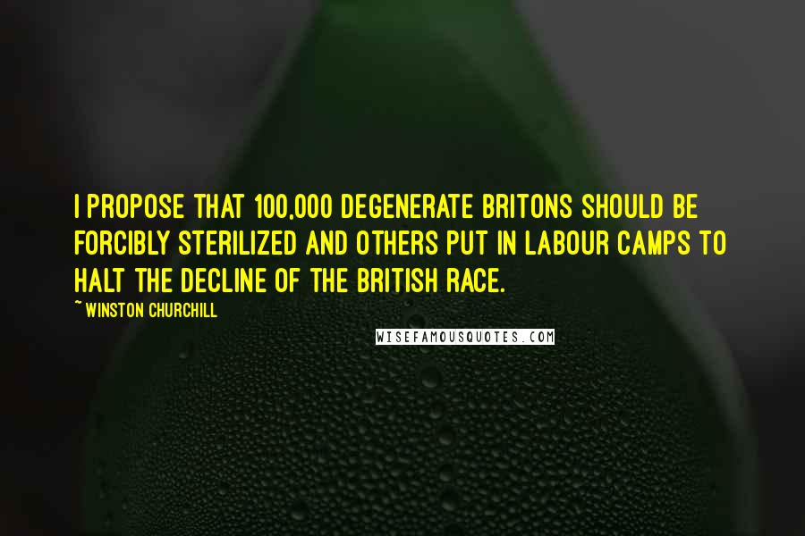 Winston Churchill Quotes: I propose that 100,000 degenerate Britons should be forcibly sterilized and others put in labour camps to halt the decline of the British race.
