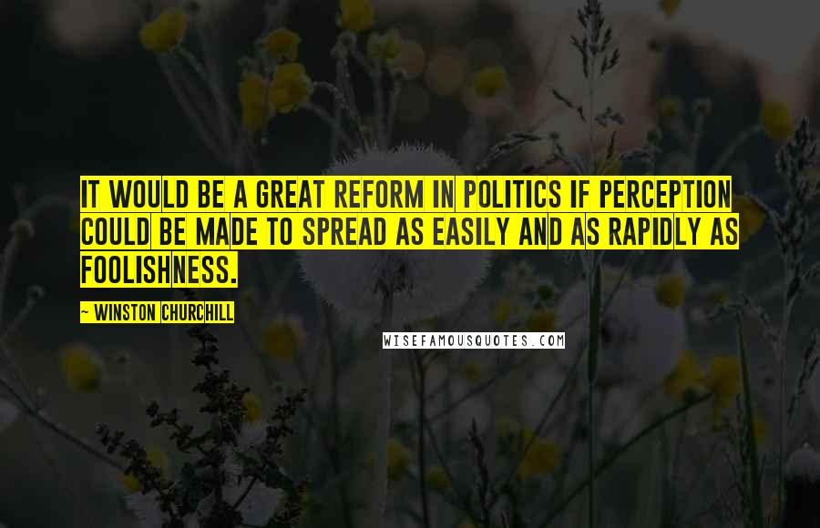Winston Churchill Quotes: It would be a great reform in politics if perception could be made to spread as easily and as rapidly as foolishness.