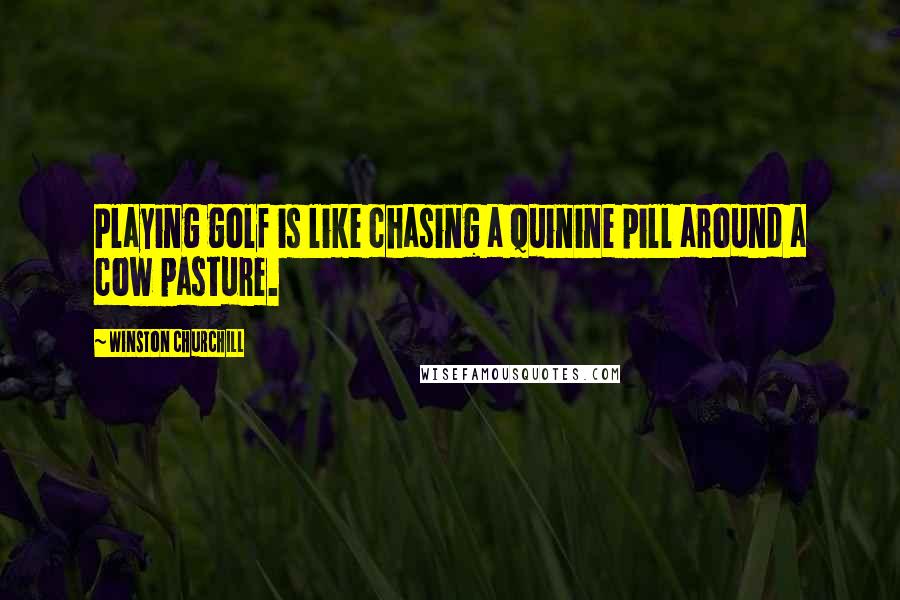 Winston Churchill Quotes: Playing golf is like chasing a quinine pill around a cow pasture.